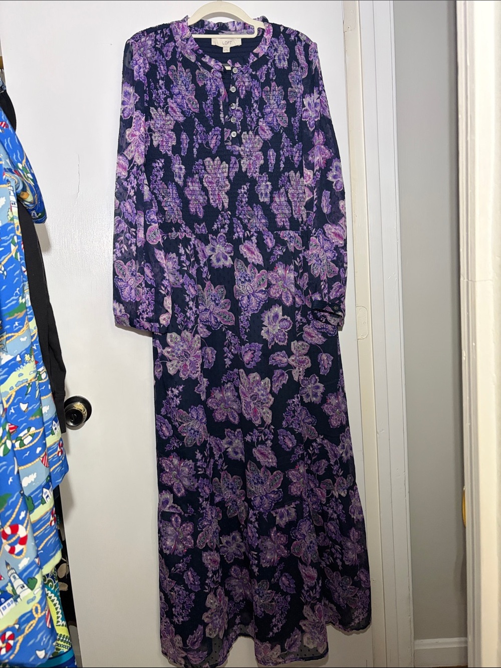 LOFT Navy and Purple Floral Maxi Skirt